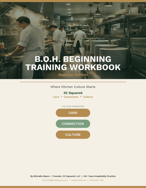 B.O.H. Beginning Training Workbook cover — professional kitchen