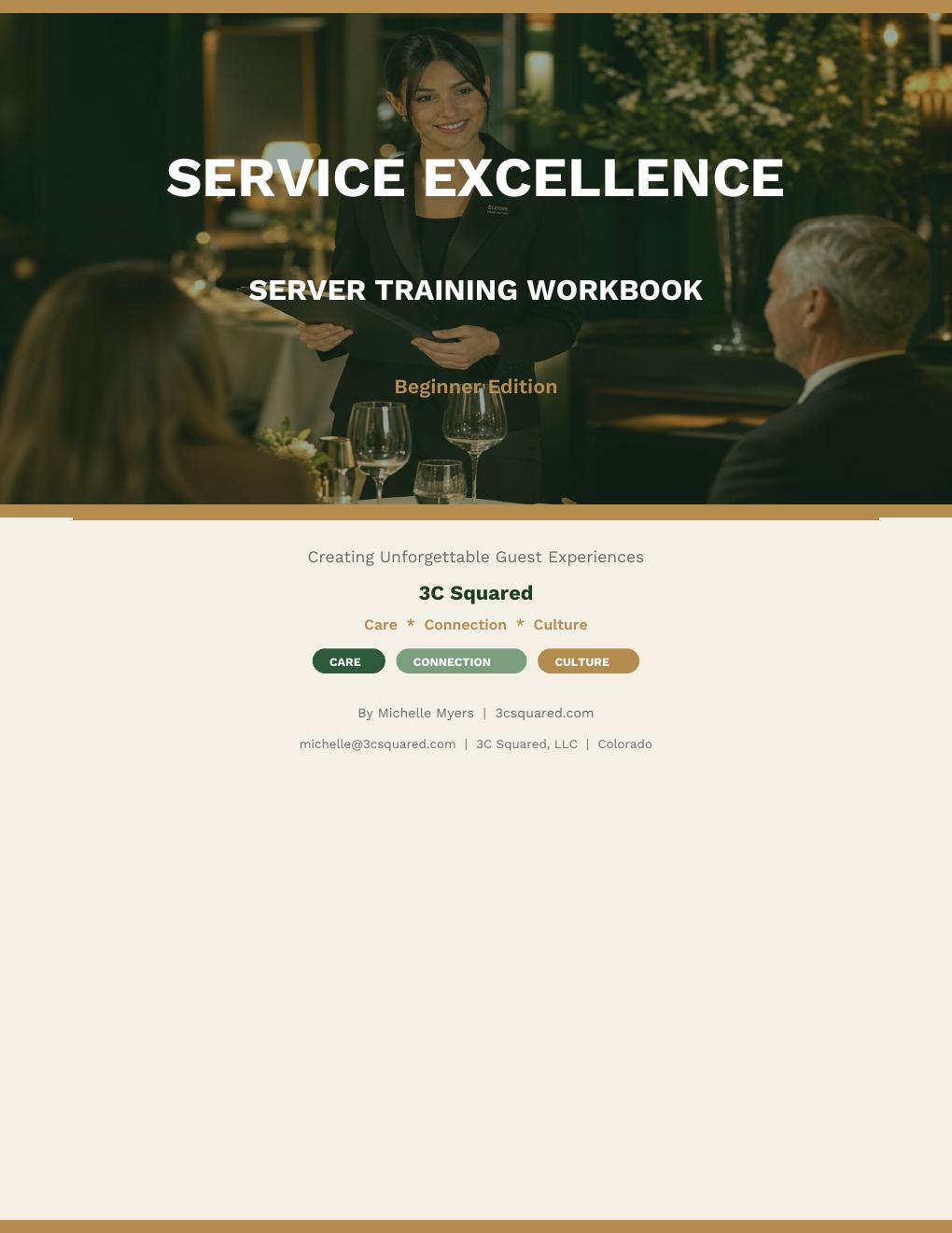 Service Excellence: Server Training Workbook cover — fine dining server with guests